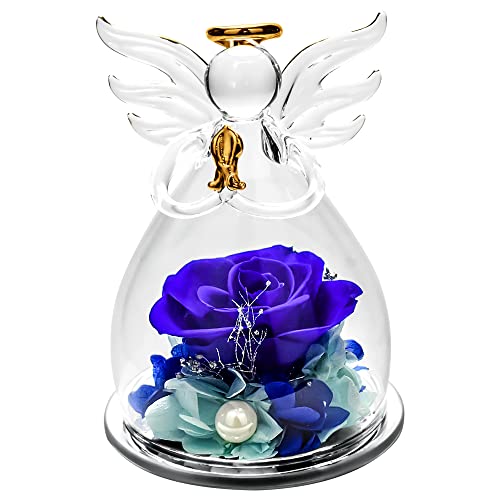 Vanleonet Preserved Flowers Valentine's Day Birthday Gifts for Mom Grandma Nana Girlfriend Wife,Pretty Blue Rose Angel Gifts for Women