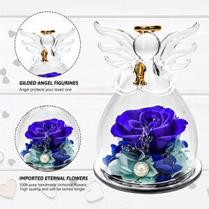 Vanleonet Preserved Flowers Valentine's Day Birthday Gifts for Mom Grandma Nana Girlfriend Wife,Pretty Blue Rose Angel Gifts for Women