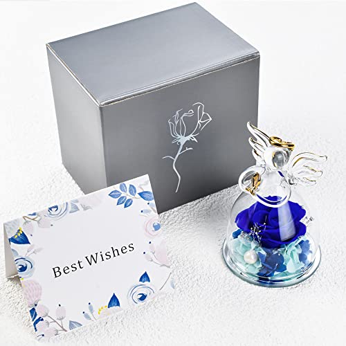 Vanleonet Preserved Flowers Valentine's Day Birthday Gifts for Mom Grandma Nana Girlfriend Wife,Pretty Blue Rose Angel Gifts for Women