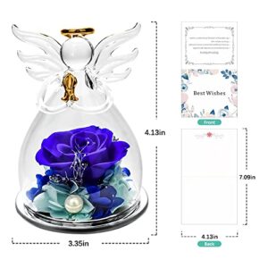 Vanleonet Preserved Flowers Valentine's Day Birthday Gifts for Mom Grandma Nana Girlfriend Wife,Pretty Blue Rose Angel Gifts for Women