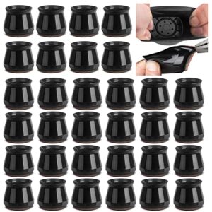 32 pcs chair leg protectors for hardwood floors, black silicone chair leg floor protectors furniture leg caps with felt bottom chair leg covers protect floors from scratching reduce noise