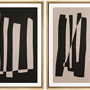 SIGNWIN Framed Canvas Print Wall Art Set Black Brown Geometric Polygon Stripes Abstract Shapes Illustrations Modern Art Minimal Boho Relax/Calm for Living Room, Bedroom, Office - 16"x24"x2 Natural