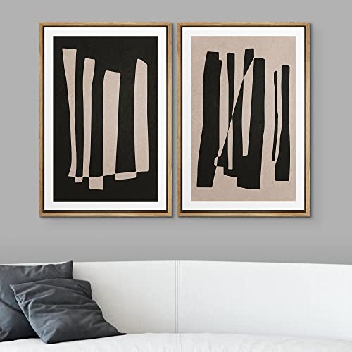 SIGNWIN Framed Canvas Print Wall Art Set Black Brown Geometric Polygon Stripes Abstract Shapes Illustrations Modern Art Minimal Boho Relax/Calm for Living Room, Bedroom, Office - 16"x24"x2 Natural