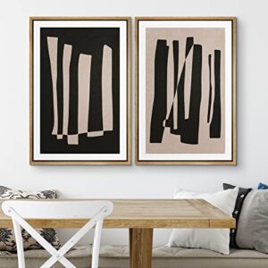 SIGNWIN Framed Canvas Print Wall Art Set Black Brown Geometric Polygon Stripes Abstract Shapes Illustrations Modern Art Minimal Boho Relax/Calm for Living Room, Bedroom, Office - 16"x24"x2 Natural