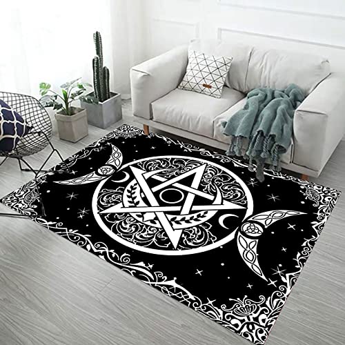 LGGQQW Triple Moon Area Rug Bordered Pentagram Rug Bohemian Rug Home Decor