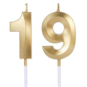 gold 19th & 91st birthday candles for cakes, number 19 91 candle cake topper for party anniversary wedding celebration decoration