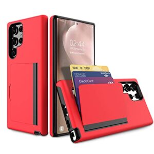 fdtcyds samsung galaxy s22 ultra case with card holder,credit card slot protective wallet case - red