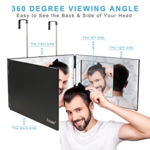 Feisate Barber Mirror Self Cut with LED Lights, 3 Way Mirror for Hair Cutting, 360 Mirror for Haircuts for Men&Women, Self Haircut Mirror to See Back of Head, Three Way Hair Mirror