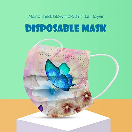 KPO 50 PCs Adults Disposable_Mask Butterfly Spring 3Ply Cozy Breathable Fashion Paper Masks Face_Mask Elastic Ear Loop Printed Facemask Women Men