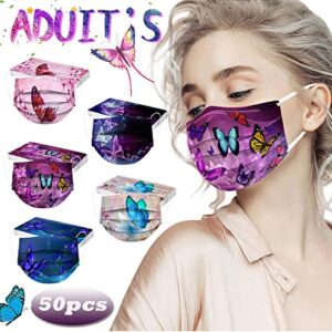 KPO 50 PCs Adults Disposable_Mask Butterfly Spring 3Ply Cozy Breathable Fashion Paper Masks Face_Mask Elastic Ear Loop Printed Facemask Women Men