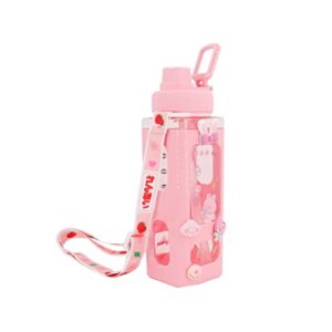 NEWSTYP Kawaii Bear Pastel Water Bottle With 3D Sticker 700ml Plastic Travel Tea Juice Milk Portable Cute Shaker Drink Bottle Gift (Pink)