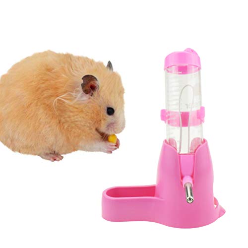 Hemobllo Pet Feeder Hamster Hanging Water Bottle Pet Dispenser with Base Hut Pet Auto Dispenser for Dwarf Ferrets Rabbits Hamster Mouse Rat Hedgehog and Other Small Animals (125ML, Pink)