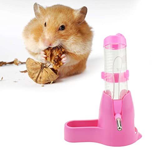 Hemobllo Pet Feeder Hamster Hanging Water Bottle Pet Dispenser with Base Hut Pet Auto Dispenser for Dwarf Ferrets Rabbits Hamster Mouse Rat Hedgehog and Other Small Animals (125ML, Pink)
