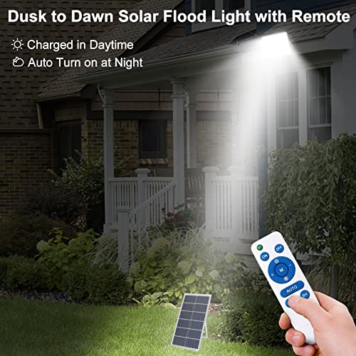 Solar Street Lights 300W Dusk to Dawn Solar Flood Light 35000 Lumens Security Light 6500K Remote Garage Light IP68 Waterproof Commerical Grade Light Sensor for Court,Yard,Garden,Driveway,Parking Lot