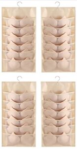 yunzsxjy bra organizers hanging bra storage bra hanger double sided with pockets,space saving closet organzier for bra underwear clothes socks wardrobe (beige, 2pcs 6+6 pockets)