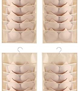 YUNZSXJY Bra organizers hanging bra storage bra hanger Double Sided with Pockets,Space Saving closet organzier for Bra underwear Clothes Socks wardrobe (Beige, 2PCS 6+6 Pockets)