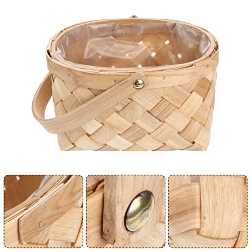 EXCEART Rattan Storage Portable Handmade Container Storage Basket Easter Eggs Container Houseware Wooden Woven Storage Basket with Handle (Small)
