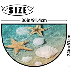 Summer Beach Half Round Door Mat, Starfish Shell Floor Mat Non-Slip Half Circle Area Rug Durable Washable Runner Mat for Living Room Bedroom Indoor Outdoor Entry for High Traffic Areas