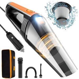 portable car vacuum cleaner high power - 8000pa/100w/dc12v, 16.4ft cordless handheld vacuum with led light - car detailing kit interior cleaner wet dry vacuum cleaner cordless men car accessories