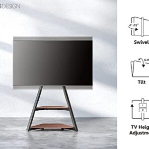 FITUEYES Design Corner TV Stand for 32 37 43 55 65 Inch TV, TV Cart Floor Stand with Mount for LCD/LED Flat Curved Screens, Modern Floor TV Stand with Wooden Storage Shelves, Eiffel Series