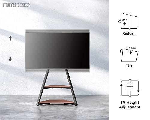 FITUEYES Design Corner TV Stand for 32 37 43 55 65 Inch TV, TV Cart Floor Stand with Mount for LCD/LED Flat Curved Screens, Modern Floor TV Stand with Wooden Storage Shelves, Eiffel Series