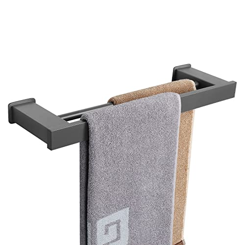 NearMoon Double Bath Towel Bar, Bathroom Accessories-Premium Thicken Space Aluminum Square Shower Towel Rack for Bathroom/Kitchen, Towel Holder Wall Mounted (16 Inch, Grey)