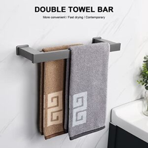 NearMoon Double Bath Towel Bar, Bathroom Accessories-Premium Thicken Space Aluminum Square Shower Towel Rack for Bathroom/Kitchen, Towel Holder Wall Mounted (16 Inch, Grey)