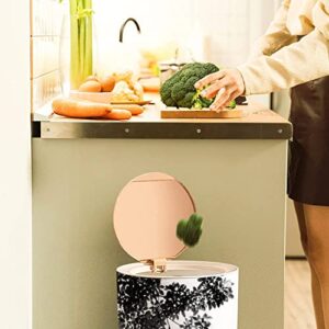 SHL96PZGX Small Trash Can with Lid Black Leafs in Summer on Blue Sky with Burst Light with Wood Legs Wastebasket Simple Human Round Garbage Bin for Kitchen, Bathroom, 1.8 Gallon - 7L