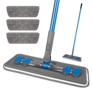 microfibre floor mop for cleaning floors - forspeeder flat floor mop for laminate wooden hard floor vinyl tile, dust wet dry mop for kitchen bathroom wall cleaning with 3 washable chenille pads