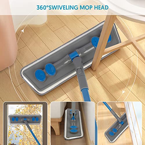 Microfibre Floor Mop for Cleaning Floors - FORSPEEDER Flat Floor Mop for Laminate Wooden Hard Floor Vinyl Tile, Dust Wet Dry Mop for Kitchen Bathroom Wall Cleaning with 3 Washable Chenille Pads