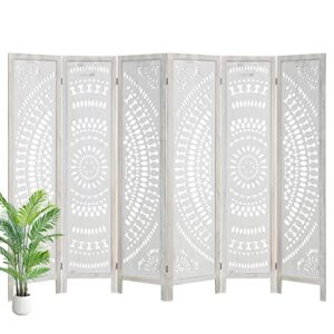 6 panel room divider,cutout wood room dividers and folding privacy screens,foldable natural wooden lightweight room partition for office, bedroom,terrace(white)