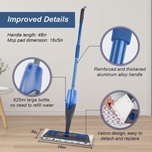 Microfiber Spray Mop for Floor Cleaning - Hardwood Floor Mop Dry Wet Dust Mop with 3 Washable Reusable Microfiber Pads 635ML Refillable Bottle, Kitchen Mop for Wood Laminate Hardwood Tile