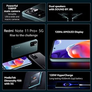 Xiaomi Redmi Note 11 Pro+ Plus 5G + 4G Global Version 256GB + 8GB Unlocked 6.67" 108MP Night Mode (Only Tmobile/Metro/Mint USA Market) + (w/Fast Car Charger 51w Bundle) (Forest Green)