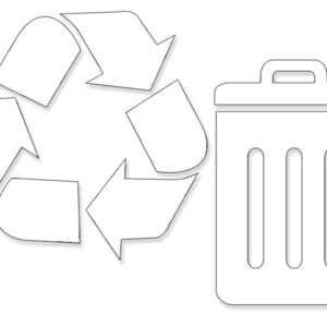 White Vinyl Recycle and Trash Bin Sticker (Decal Weatherproof for Trash Cans, Garbage Receptacles Bins (2.5 x 2.5 Inches)