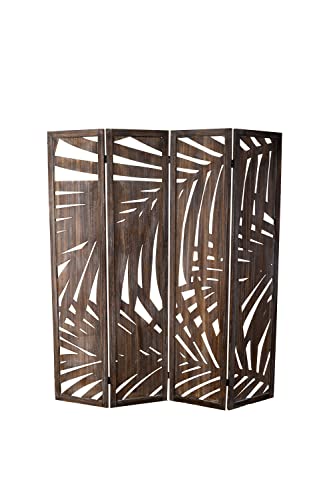 Proman Products Palm Spring 4-Panel Folding Screen Room Divider FS37151 Made in Natural Paulownia Wood, Carbonized Finish, 60" W x 67" H x 1" D (Max Extend), 15" W x 67" (Per Panel), Smoked Brown