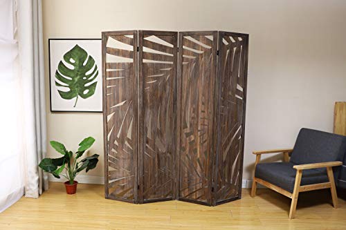 Proman Products Palm Spring 4-Panel Folding Screen Room Divider FS37151 Made in Natural Paulownia Wood, Carbonized Finish, 60" W x 67" H x 1" D (Max Extend), 15" W x 67" (Per Panel), Smoked Brown