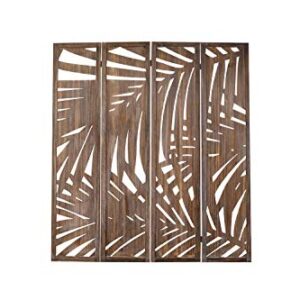 Proman Products Palm Spring 4-Panel Folding Screen Room Divider FS37151 Made in Natural Paulownia Wood, Carbonized Finish, 60" W x 67" H x 1" D (Max Extend), 15" W x 67" (Per Panel), Smoked Brown