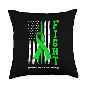 tbi traumatic brain injury awareness apparel gifts american us flag fight traumatic brain injury awareness throw pillow, 18x18, multicolor