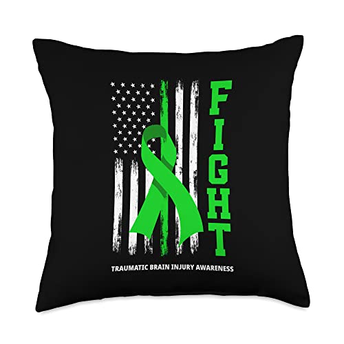 TBI Traumatic Brain Injury Awareness Apparel Gifts American US Flag Fight Traumatic Brain Injury Awareness Throw Pillow, 18x18, Multicolor