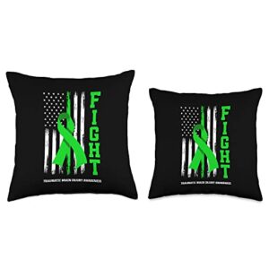 TBI Traumatic Brain Injury Awareness Apparel Gifts American US Flag Fight Traumatic Brain Injury Awareness Throw Pillow, 18x18, Multicolor