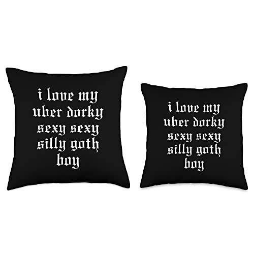 Matching Couples Cute Emo Tattoo Humorous Script I Love My Uber Dorky Sexy Silly Goth Boy Funny Emo Nerd Throw Pillow, 16x16, Multicolor