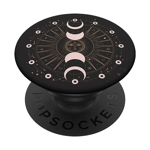 Moon Phases Astrology Space Stars Pattern Black PopSockets Standard PopGrip