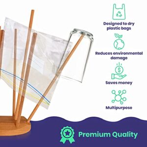 Homestaysis Premium Bamboo Ziplock Bag Storage Organizer for Kitchen Drawer, 4 Separate Box Organizer w/Plastic Bag Drying Rack, Baggie Holder Dispenser Compatible w/Gallon, Quart, Sandwich