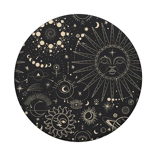 Astrological Space Stars Moon Sun Pattern Black PopSockets Standard PopGrip