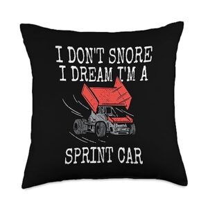 funny sprint car racing gifts i don't snore sprint car racing dirt track racer sleeping throw pillow, 18x18, multicolor