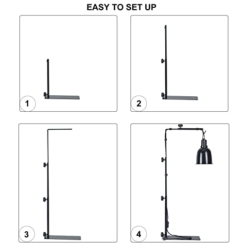 DXOVEEN Reptile Lamp Stand, Heat Lamp Stand for Reptiles, Large Metal Lamp Holder Adjustable from 15inch to 37inch Suitable for Snake and Bearded Dragon Habitat