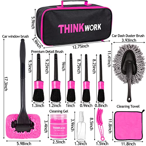 THINKWORK Pink Car Duster Interior Kit, Perfect Car Detailing Kit, Car Detailing Brush Kit for Cleaning Windows,Windshield,Dashboard and Air Vents Suitable for All Cars