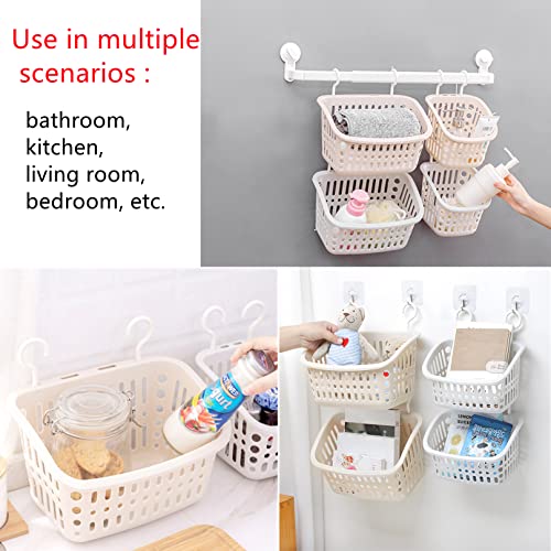 Doitxue 3PCS Hanging Plastic Storage Basket/laundry Basket Plastic/Baskets for Organizing, Bathroom Kitchen Dorm Room Bedroom Small Storage Basket 10.6" × 8.6" × 6.1" (Beige)