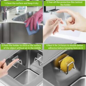 ANZNKU 2 Pack Silver Sponge Holder for Kitchen Sink Kitchen Organization Kitchen Storage, Kitchen Sink Sponge Holder, Strong Adhesive Small Sponge Holder-SUS304 Stainless Steel Kitchen Sink Organizer