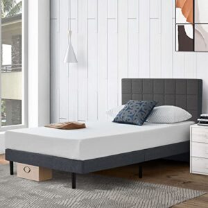 S SECRETLAND Twin Bed with Upholstered Headboard, Platform Bed Frame with Sturdy Wood Slat Support, Single Bed, No Box Spring Needed, No Squeak, Under Bed Storage, Easy Assembly, Grey